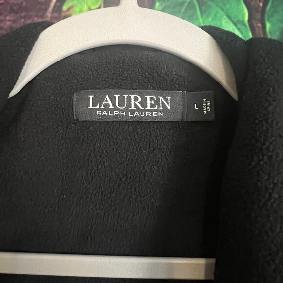 Ralph Lauren Long Sleeve Fleece Monogram Collar Robe Womens Large Belt Tie Black - Picture 4 of 8